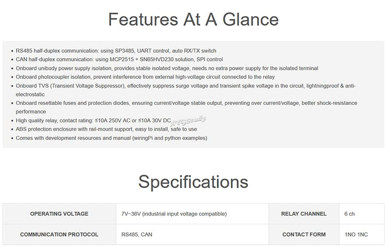  [AUSTRALIA] - Industrial 6-Channel Relay Module for Raspberry Pi Zero WH with RS485/CAN Bus Power Supply & Photocoupler Isolation Protections @XYGStudy