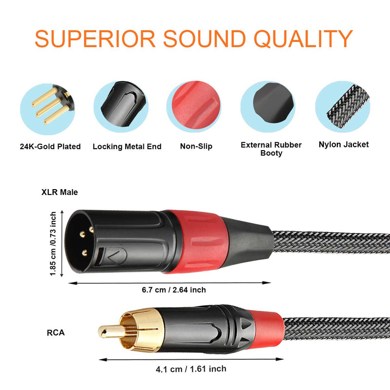  [AUSTRALIA] - TISINO RCA to XLR Cable, Nylon Braid RCA Male to XLR Male HiFi Audio Cable, 4N OFC Wire, for Amplifier Mixer Microphone - Single, 6 Feet