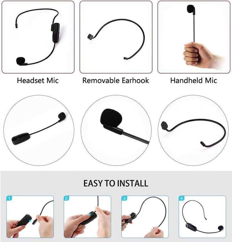  [AUSTRALIA] - Wireless Microphone Headset,Rechargable UHF Transmitter & Receiver Microphones System,2 in 1 Mic for Voice Amplifier,Pa System,Stage Speaker,Singing,Speaking,-Not Suitable for iPhone & Smartphones