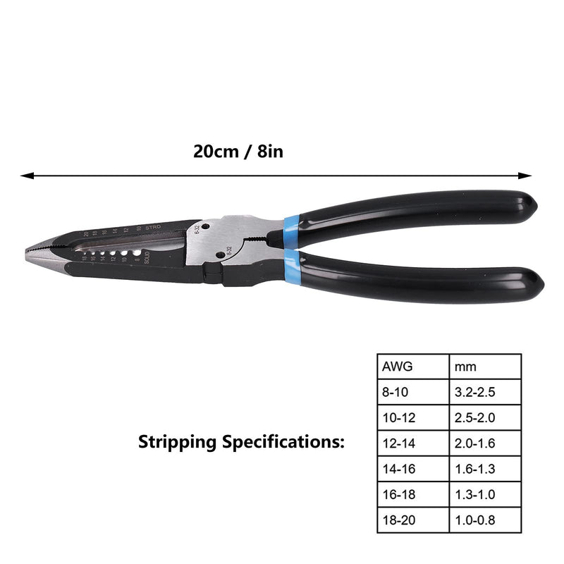  [AUSTRALIA] - 55# Steel Wire Stripper with Broken Wire Holes Multi Tool Needle Nose Wires Pliers Stripper Pointed Mouth Metric