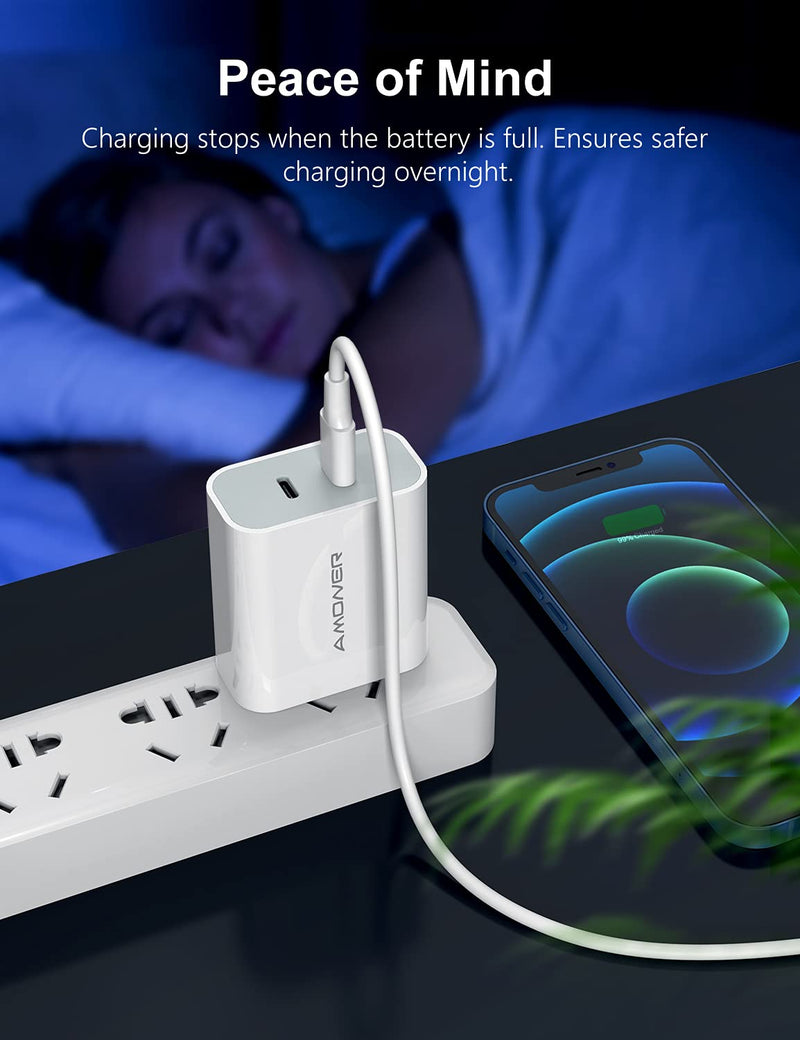  [AUSTRALIA] - USB C Charger, Amoner 40W for iPhone 13 Fast Charger, Dual Ports USB-C Wall Charger with PD 3.0 Power Delivery Adapter for iPhone 14/13/12/12 Pro/12 Pro Max/12 Mini/11,Galaxy,Pixel 4/3 White-40W