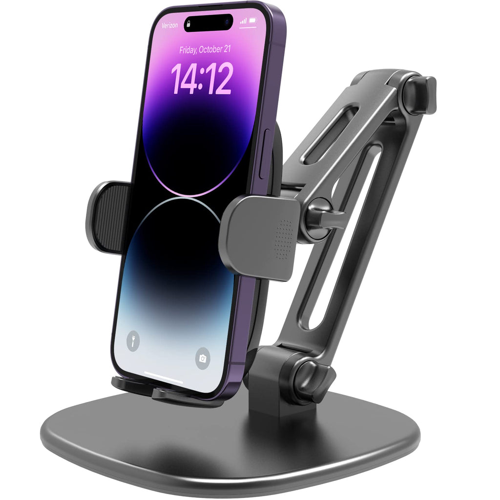  [AUSTRALIA] - Phone Stand for Desk [No Dropping Stable Triple-Clamp Holder] Adjustable Height 360 Degree Rotation Heavy Base Thick Case Friendly, APPS2Car Multifunctional Cell Phones Stand for iPhone Android Phones Black