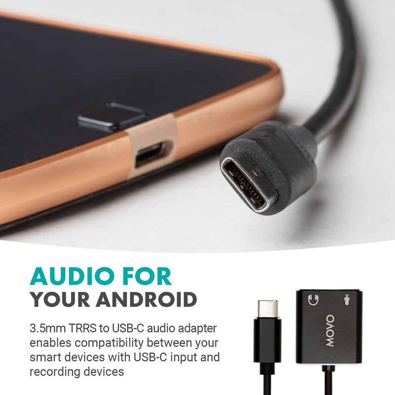  [AUSTRALIA] - Movo USBC-AC2 3.5mm to USB-C Stereo Audio Adapter - External Sound Card for PC, Mac, Android - 3.5mm TRS Headphone Jack and Audio Jack to USB-C Connector - Aux to USB-C Mic Adapter for Gaming Speakers