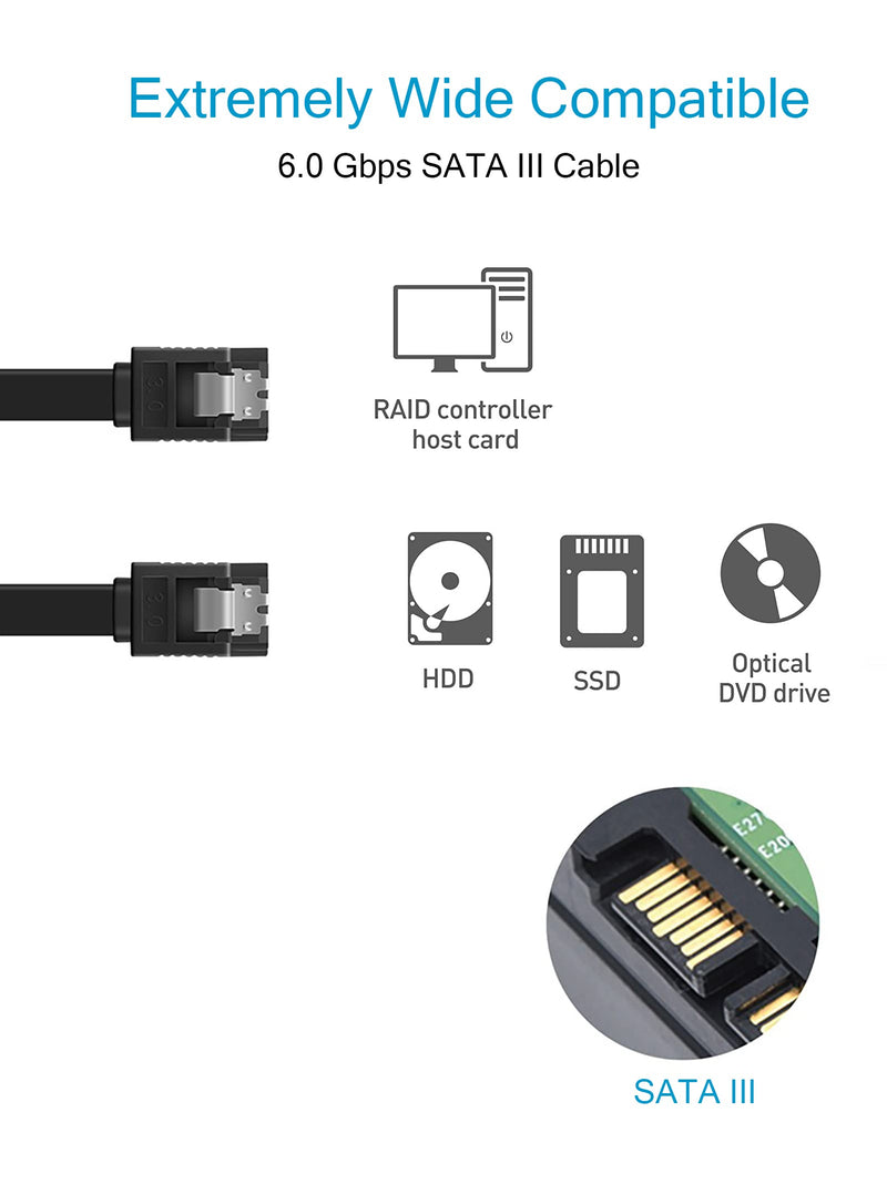  [AUSTRALIA] - SATA Cable III, UV-CABLE 2 Pack SATA Cable III 6Gbps 18-Inch Straight HDD SDD Data Cable with Locking Latch 18 Inch Compatible for SATA HDD, SSD, CD Driver, CD Writer - Black(18 in, Black, 2) 18 in