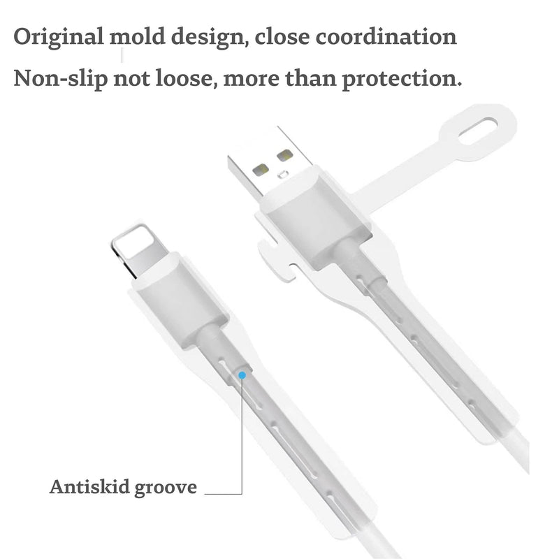  [AUSTRALIA] - Upgrade 2 Pairs NURWOUE Charger Cable Saver, Cable Protector for iPhone iPad，Cable Management Organizer Protective，Cord Saver for Bundling and Organizing Cables (White+Black, Lightning to USB) White+Black