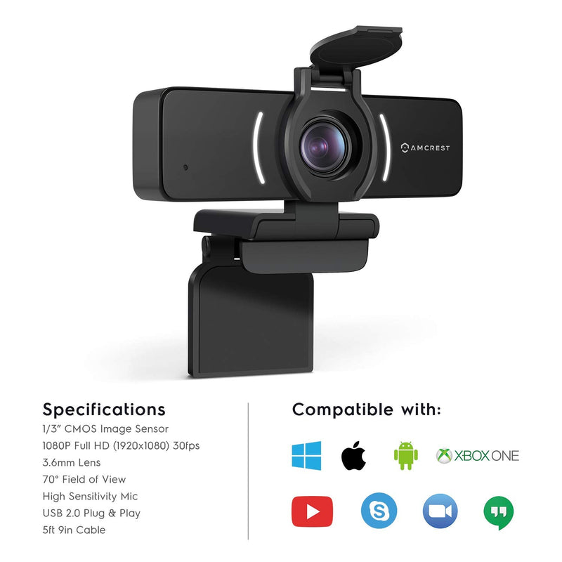  [AUSTRALIA] - Amcrest 1080P Webcam with Microphone & Privacy Cover, Web Cam USB Camera, Computer HD Streaming Webcam for PC Desktop & Laptop w/Mic, Wide Angle Lens & Large Sensor for Superior Low Light (AWC205)