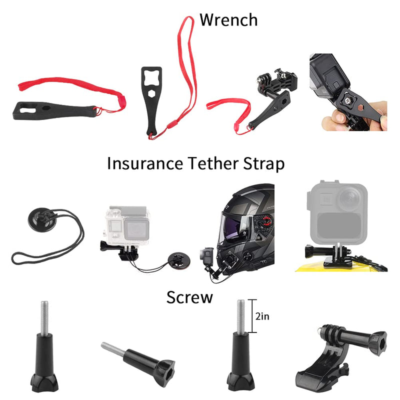  [AUSTRALIA] - Universal Action Camera Accessory Kit, 20-in-1 Grab Bag Mount Kit, Helmet Chin Mount Accessory Kit, J Hook Buckle Mount, Adhesive Mount, Sports Camera Accessory Bundle