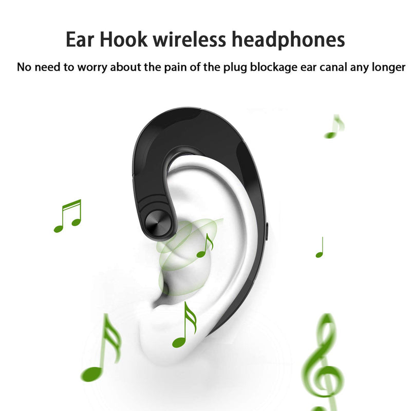 Ear-Hook Bluetooth Headset with Mic Lightweight Noise Cancelling 5 Hrs Playtime, Wireless Painless Wearing Earphones for Android Phones/iPhone X/8/7/6, Non Bone Conduction Headphone with Ear Plug - LeoForward Australia