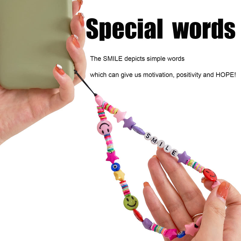  [AUSTRALIA] - 3 Pcs Beaded Phone Charms Y2k Phone Strap Charm, Handmade Cell Phone Case Charms Rainbow Cute Smile Face Fruit Star Letter Pearl for Women Summer Beach Accessory 3PCS-3 Style