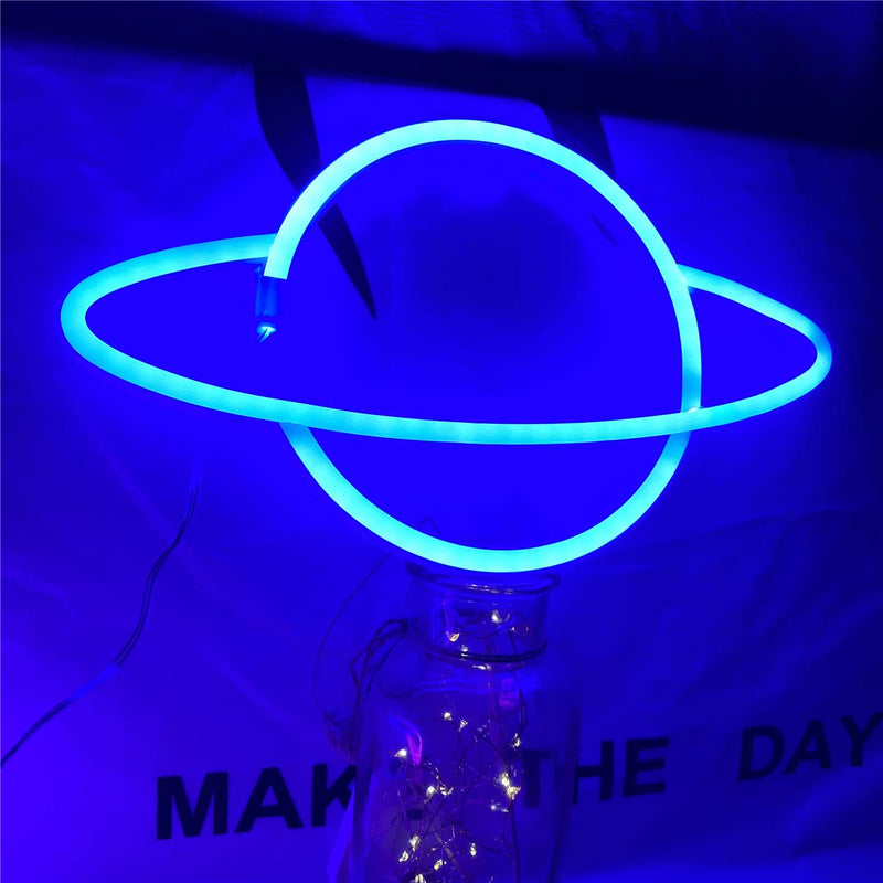  [AUSTRALIA] - QiaoFei Led Planet Neon Signs Blue Kids Neon Lights Decorative Wall Signs, Battery or USB Operated Lamp for Party Supplies Room Wall Art Decoration (Blue)