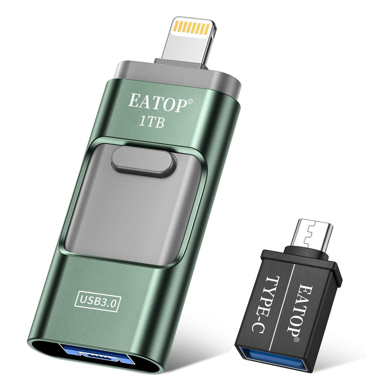  [AUSTRALIA] - EATOP USB 3.0 Flash Drive 1TB Intended for iPhone iPad, USB Memory Stick External Storage Thumb Drive Photo Stick Compatible with iPhone/iPad/Android and Computer (Dark Green)