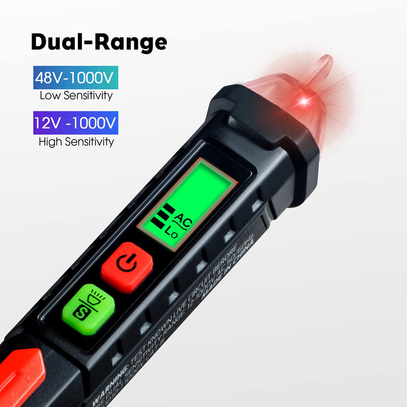  [AUSTRALIA] - WGGE AC Voltage Tester/Non-Contact Voltage Tester with Dual Range AC 12V-1000V/48V-1000V, Electrical Pen with LCD Display and Flashlight Buzzer Alarm, Detect Wire Breakpoint, Live/Null Wire Tester