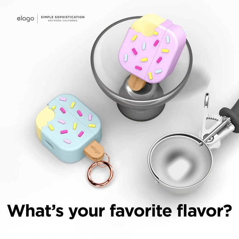  [AUSTRALIA] - elago Ice Cream Case Compatible with AirPods 3 Case Cover - Compatible with AirPods 3rd Generation, Carabiner Included, Supports Wireless Charging, Shock Resistant, Full Protection (Blueberry) Blueberry