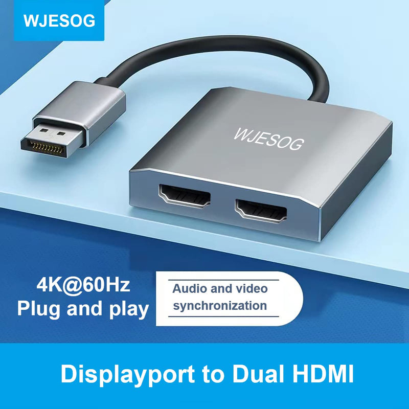  [AUSTRALIA] - WJESOG Displayport to Dual HDMI Splitter Dual 4K@60Hz Resolution,DP to 2 HDMI Hub Multi Stream Transport Support 4K Resolution for Windows and Mac System DP to 2 HDMI