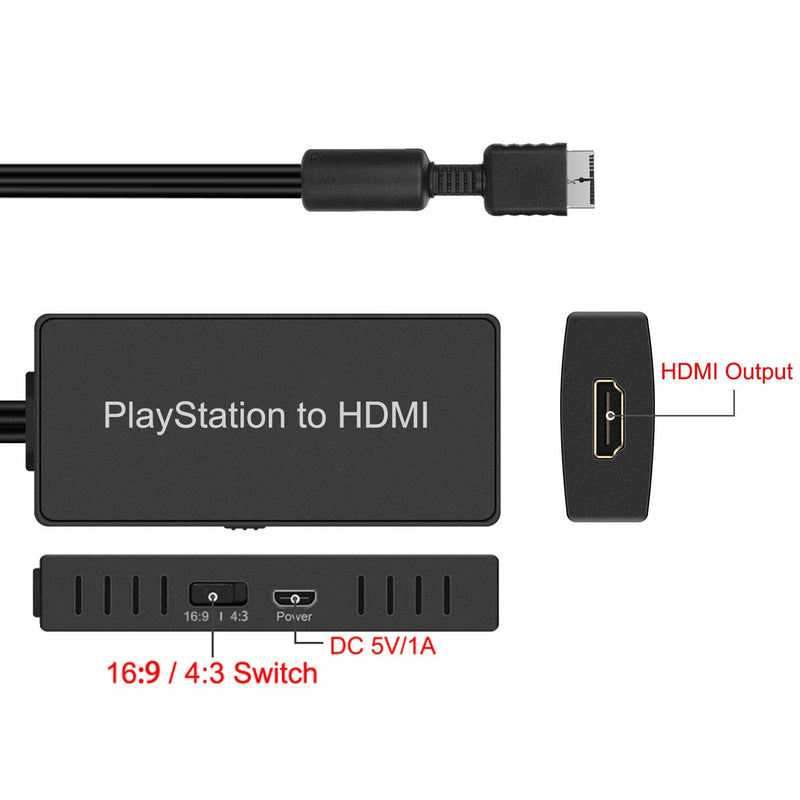  [AUSTRALIA] - Azduou PS2 to HDMI Adapter PS2 HDMI Cable PS2 to HDMI Converter Support HDMI 4:3/16:9 Switch, Works for Playstation 1/Playstation 2 HD Link Cable. Playstation 1 Adapter Sony PS2 HDMI Adapter