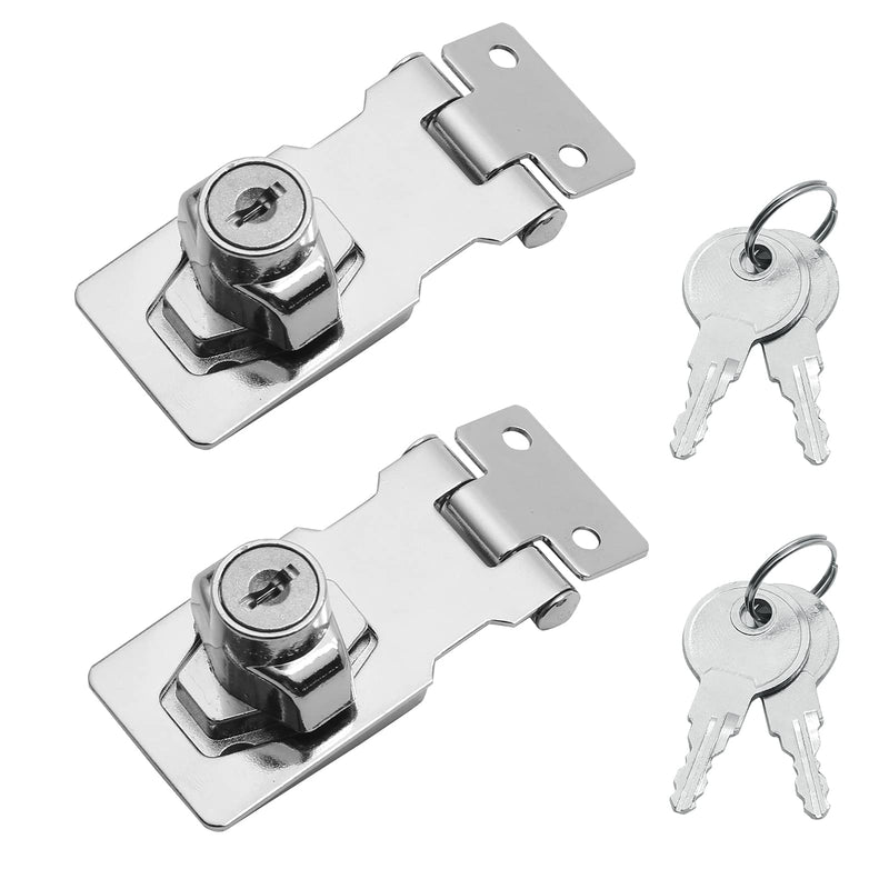  [AUSTRALIA] - Augiimor 2PCS 2.5" Keyed Hasp Locks, Keyed Alike Twist Knob Keyed Locking Hasp, Stainless Steel Catch Latch Safety Lock for Cabinets, Door