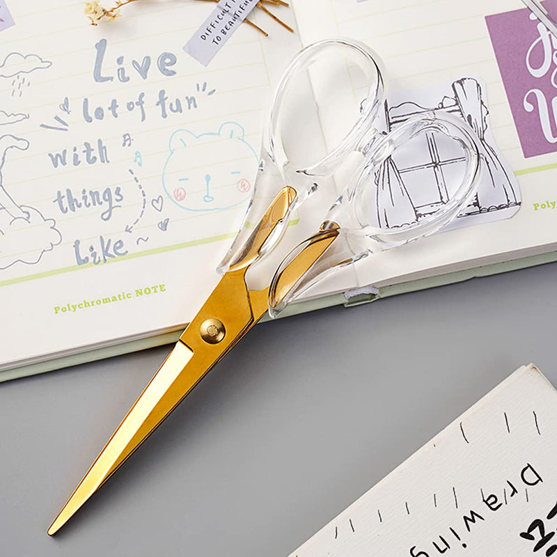  [AUSTRALIA] - Acrylic Scissors,Multipurpose Stylish Scissors, Stainless Steel Scissors with Clear Acrylic Handle, Stationery Paper Cutting Tool for Office, Home, School (Gold)