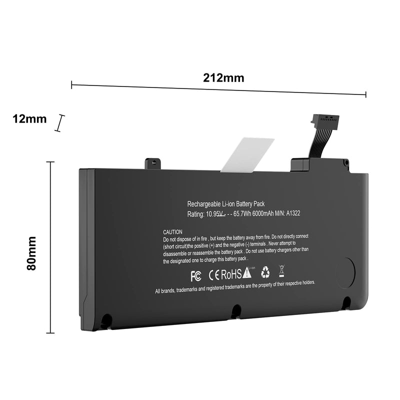  [AUSTRALIA] - A1278 A1322 Battery POWERWOO Battery for MacBook Pro 13 Inch 2009 2010 2011 2012 with 6000mAh Newer Tech [ 10.95V /65.7Wh]