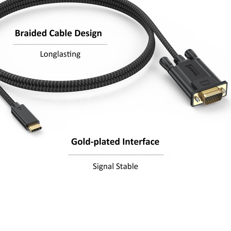  [AUSTRALIA] - DteeDck USB C to VGA Cable 10 ft, USB Type C (Thunderbolt 3 Compatible) to VGA Cables Braided Compatible with iMac, MacBook Pro, Samsung S20/S10, Surface Pro 7, Lenovo and More