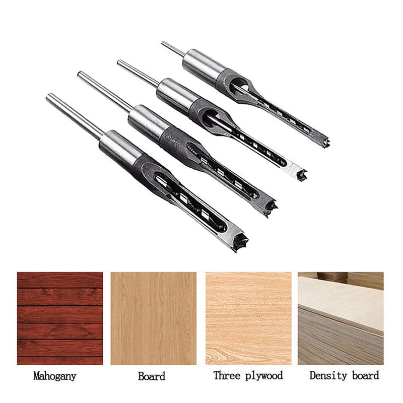  [AUSTRALIA] - 4 Pcs Square Hole Drill Bit, HSS Woodworking Mortising Chisel Sets Durable Spiral Woodworker Hole Saw Kit Gift for Carpenter, 1/4'', 5/16'', 3/8'', 1/2'' 4 Pcs(1/4'', 5/16'', 3/8'', 1/2'')