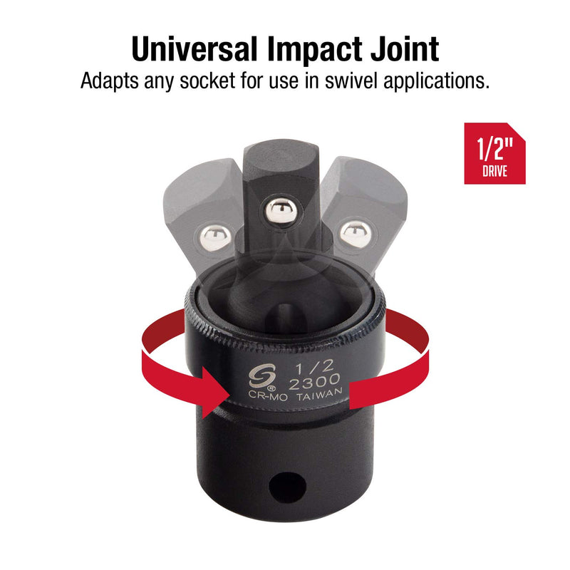  [AUSTRALIA] - Sunex 2300, 1/2" Drive, Universal Impact Joint, Cr-Mo Steel, Radius Corner Design, Flexible, Meets ANSI Standards