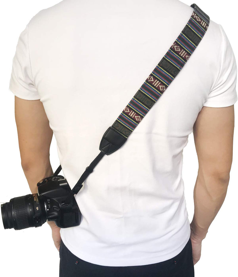  [AUSTRALIA] - Camera Strap Neck, Adjustable Vintage Soft Camera Straps Shoulder Belt for Women /Men,Camera Strap for Nikon / Canon / Sony / Olympus / Samsung / Pentax ETC DSLR / SLR Soft White and Green