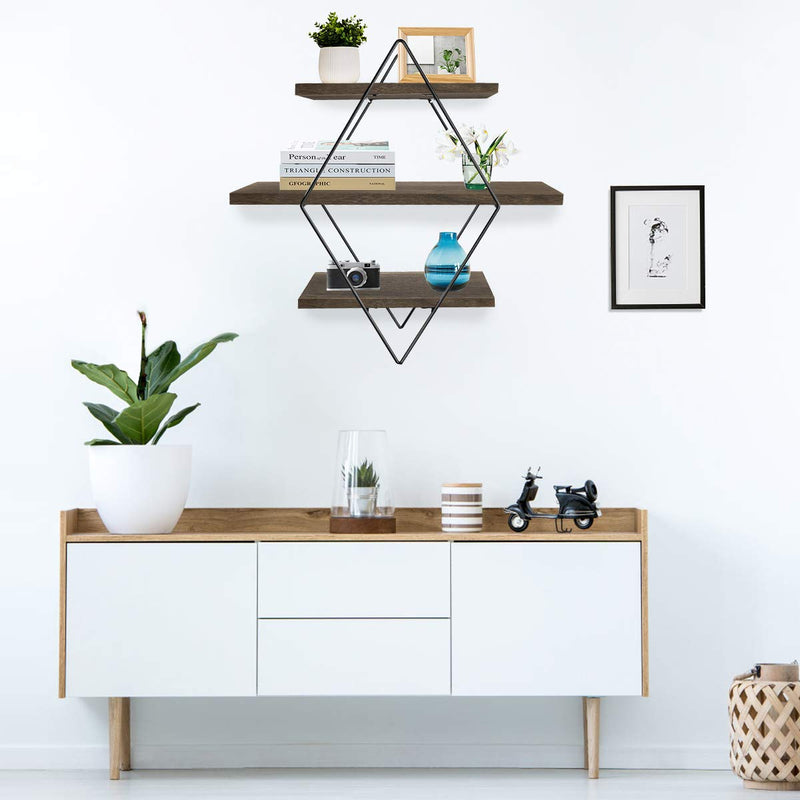  [AUSTRALIA] - Befayoo Floating Shelves for Wall, Rustic Wood Geometric Style Decor Shelf for Bathroom Bedroom Living Room Kitchen Office (Diamond, Coffee)