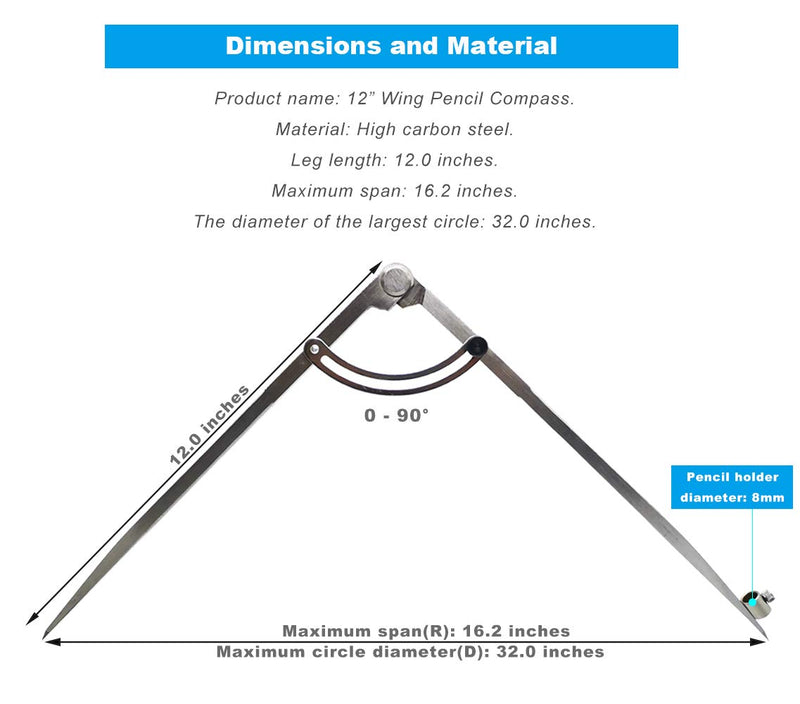 ZLKSKER 12 inch Professional Woodworking Compass with Pencil Holder for Carpenter, Lockable Wing Divider Leather Work Compass Scribe, Geometry Drafting Compass - LeoForward Australia