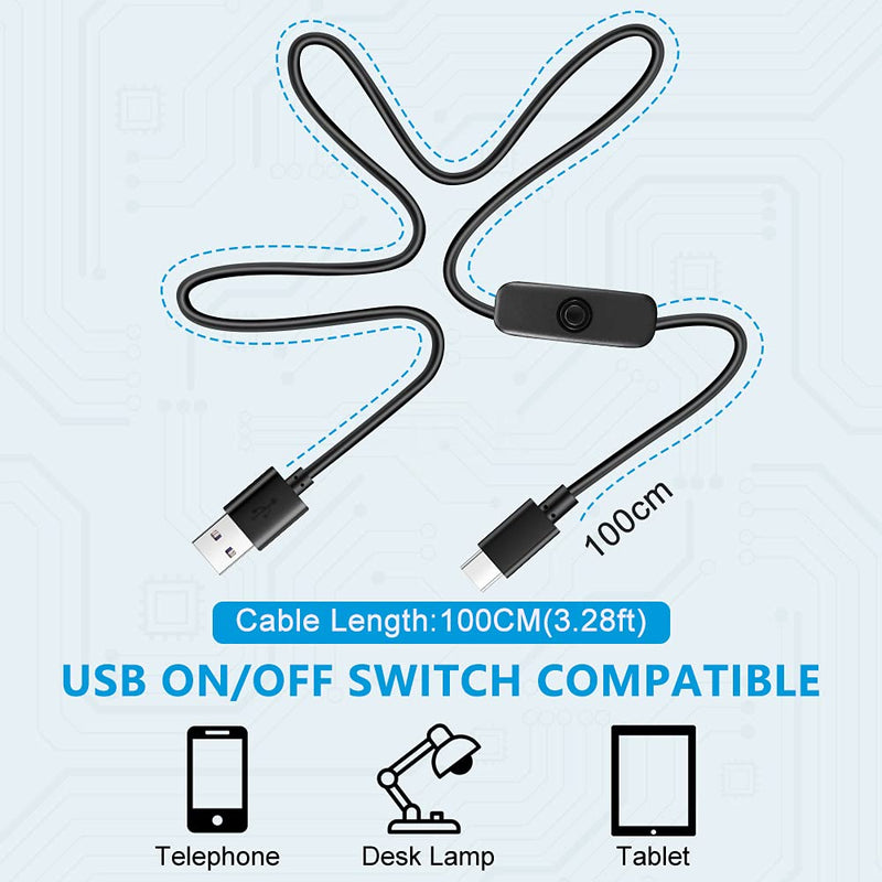 [AUSTRALIA] - USB Charging Switch Cable, Electop USB A to USB C,USB Type C Fast Charge Cable with ON/Off Switch,Compatible with Raspberry Pi 4 B, USB Desk Lamp/Fan, LED Strip String, Easy Start/Reboot(2 Pack)