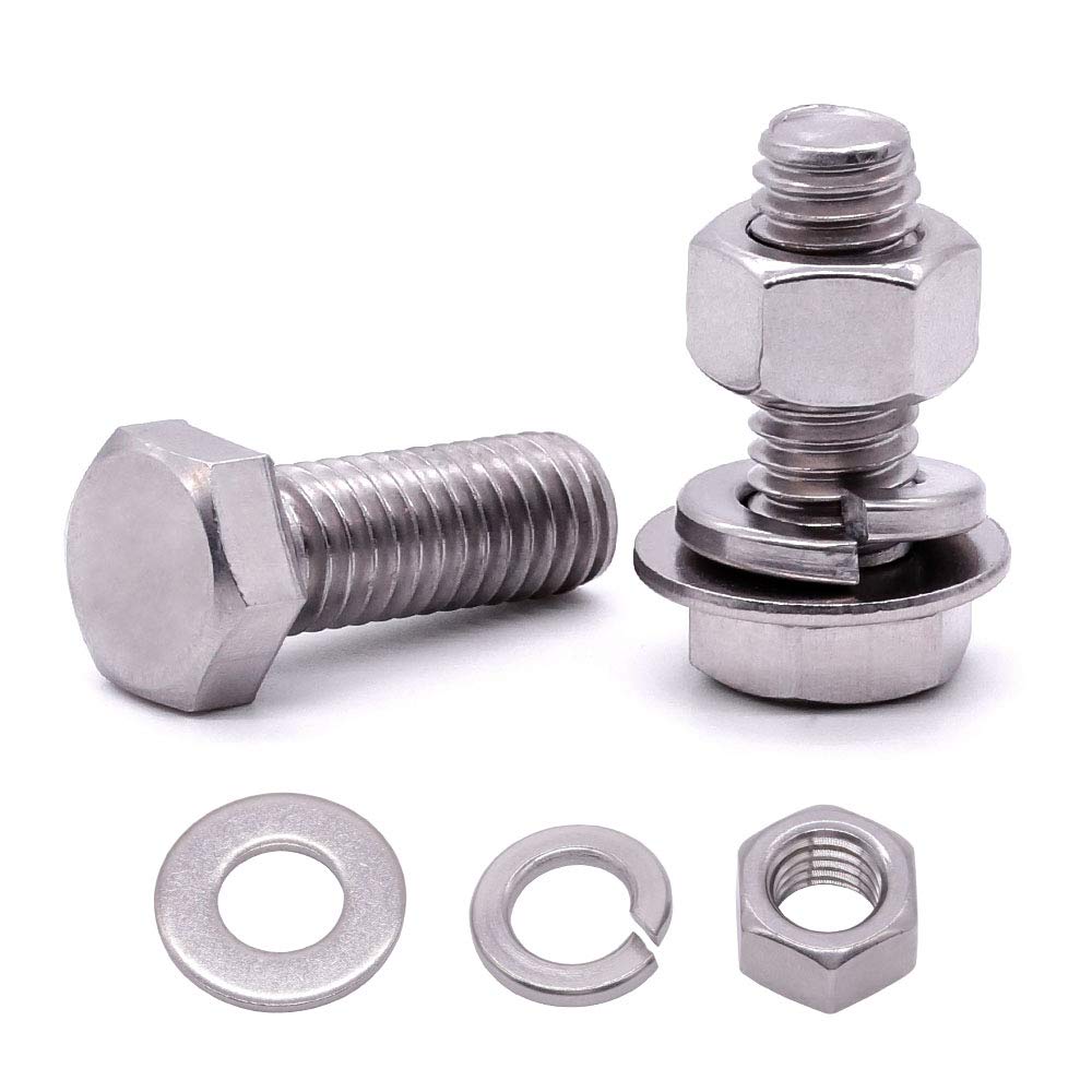  [AUSTRALIA] - 1/4-20 x 3/4" (10 Sets) Stainless Steel Hex Bolts Screws with Nuts Flat Washers Lock Washers, 304 SS 18-8, Hexagon Head, Fully Machine Threaded, Bright Finish 1/4-20 x 3/4" (10 Sets)