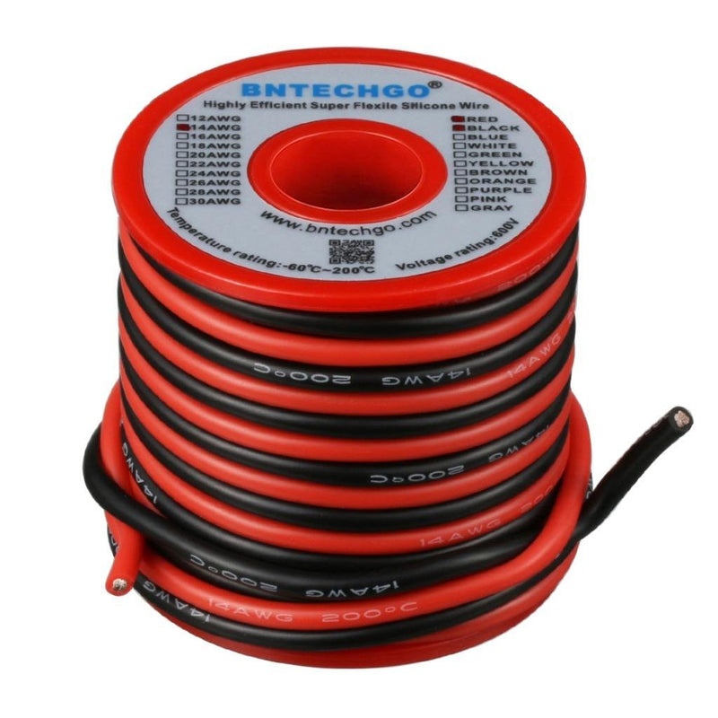  [AUSTRALIA] - BNTECHGO 14 Gauge Silicone Wire Spool Red and Black Each 20ft Flexible 14 AWG Stranded Copper Wire silicone wire red 20ft and black 20ft
