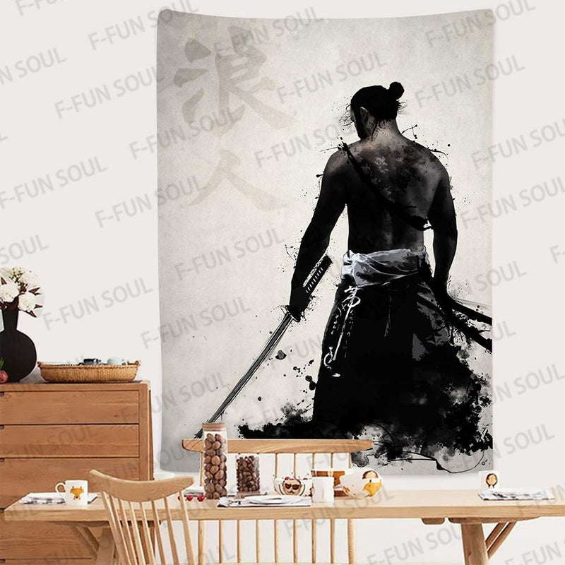  [AUSTRALIA] - Japanese Samurai Tapestery, Large 60x80inches Soft Cotton, Asian Pattern Nihontou Gray Retro Backgrounds Wall Hanging Tapestries for Living Room Bedroom Decor Party Banner GTZYFS186 60x80cotton