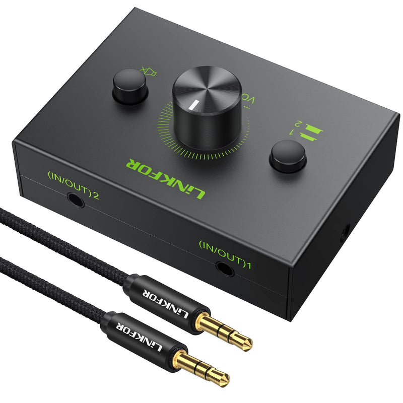  [AUSTRALIA] - Audio Switch, LiNKFOR 2 Ports 3.5mm Stereo Audio Selector Box with 3.5mm Audio Cable Support 1 in 2 Out / 2 in 1 Out, Mute Button Compatible with PC, CD Player, Laptop, Headphone, Plug & Play