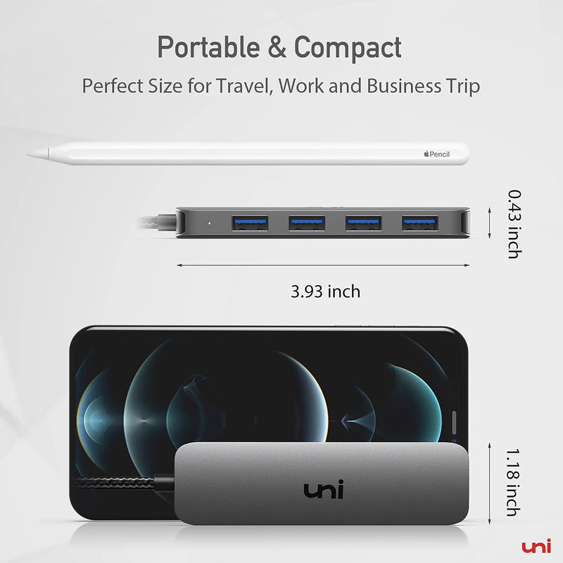 uni USB Hub, Aluminum 4-Port PS4 USB 3.0 Data to USB Hub Adapter (Ultra-Slim) Compatible with PC, MacBook Air, Mac Pro/Mini, iMac, Surface Pro, XPS, PS5, Xbox One, Flash Drive, Mobile HDD and More 0.5ft Grey - LeoForward Australia