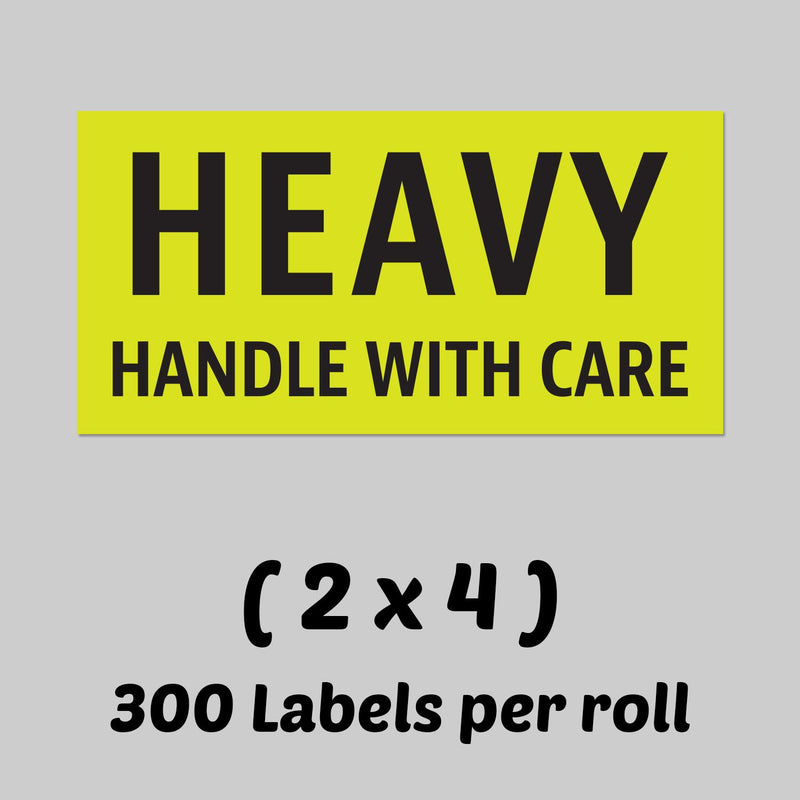 TUCO DEALS - 2" x 4" Rectangle Caution Heavy Handle with Care Fluorescent Yellow Warning Self Adhesive Shipping Labels / Stickers (300 Labels Per Roll) Heavy Handle With Care - Fluorescent Yellow 1 Roll - LeoForward Australia