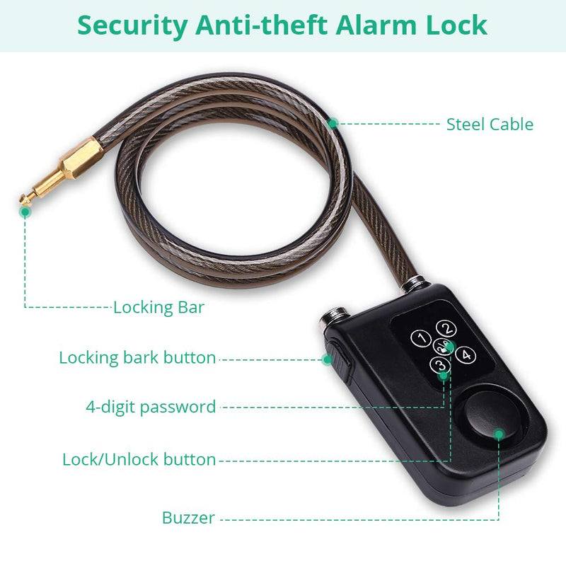  [AUSTRALIA] - Wsdcam Bike Lock Alarm with Remote Universal Security Alarm Lock System Anti-Theft Vibration Alarm for Bicycle Motorcycle Door Gate Lock 110dB,31.49 inch Cable Length, IP55 waterproof Alarm Cable Lock