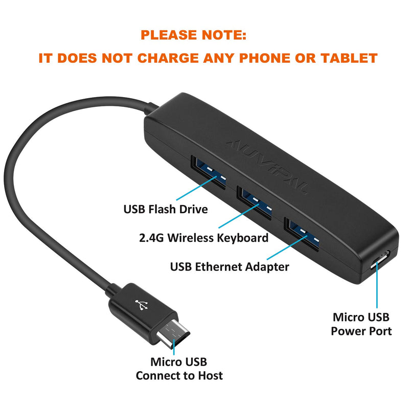 AuviPal 3-Port Micro USB OTG Hub Adapter (3 USB Ports + Power Port) for Fire Stick 4K, Playstation Classic, Raspberry Pi Zero, Sega Genesis Mini, S/NES Classic Mini and More - Black - LeoForward Australia