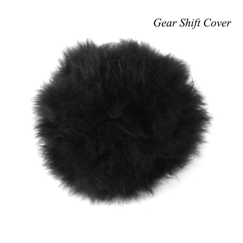  [AUSTRALIA] - Cxtiy Car Steering Wheel Cover with Handbrake Cover & Gear Shift Cover, Fashion Steering Wheel Wrap Faux Wool Fluffy Soft and Warm in Winter Diameter 14.96" X 14.96" 3 Pcs 1 Set Fit Most of Car(Black) black