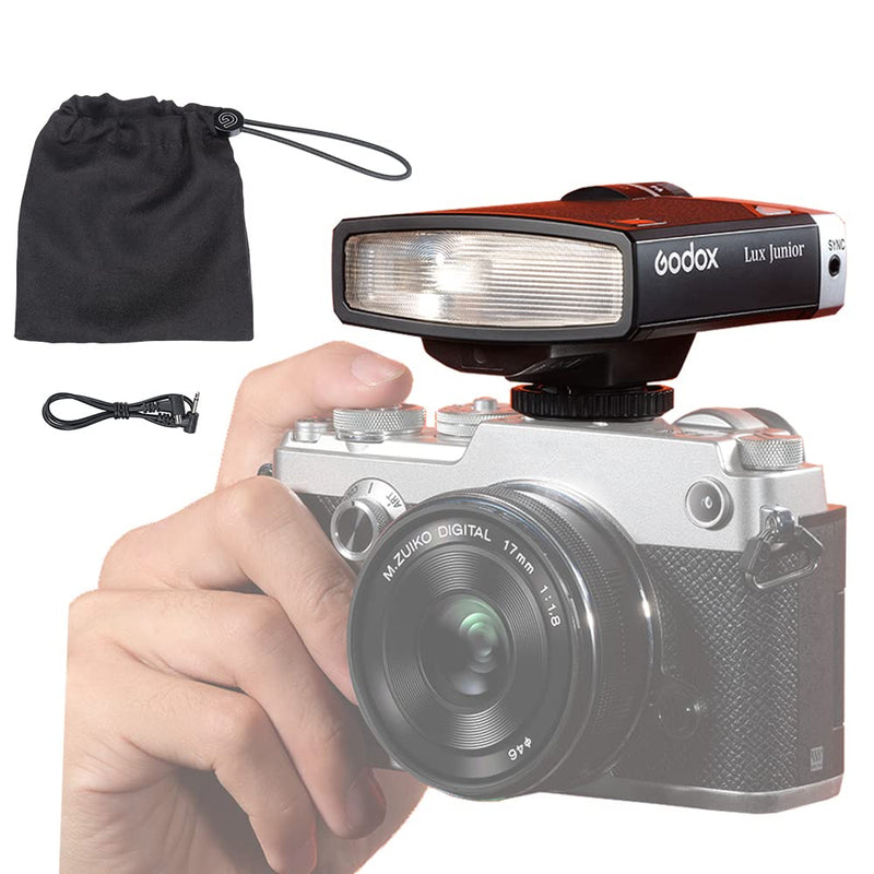  [AUSTRALIA] - Godox Lux Junior Flash, Retro Camera Flash, GN12 6000K CCT A/M Mode, 1/1-1/64 Flash Power, for Canon Nikon Sony Fuji Olympus Hot-Shoe Cameras