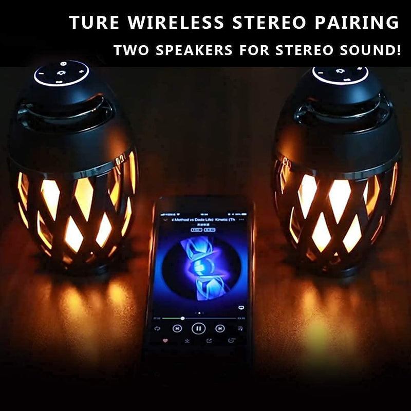 LED Flame Speaker, Inlucking Flame Atmosphere Outdoor Bluetooth Speaker with Stereo Enhanced Bass Sound, TWS Supported Portable Wireless Speaker, LED Flickers Table Lamp BT4.2 for iPhone Yellow 1 pack - LeoForward Australia