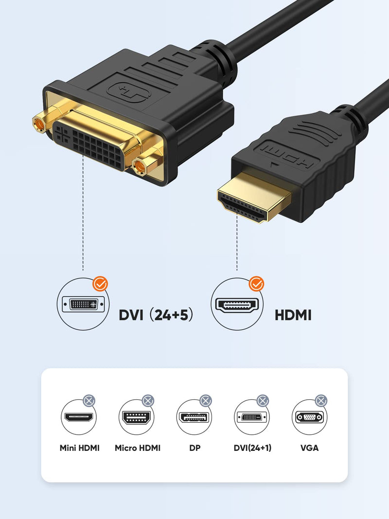  [AUSTRALIA] - HDMI Male to DVI Female 0.5ft [2 Pack], CableCreation Bi-Directional HDMI Male to DVI-I (24+5) Female Adapter, for PC, TV, TV Box, PS5, Blue-ray, Xbox,Switch 0.5ft [2 pack] Black