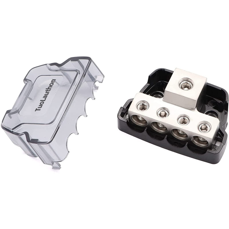  [AUSTRALIA] - TuoLauthon 2PCS 4 Way Power Distribution Block 1x 0/2/4 Gauge in / 4x 4/8/10 Gauge Out Nickel Plated Car Audio Splitter Amp Distribution Connecting Block