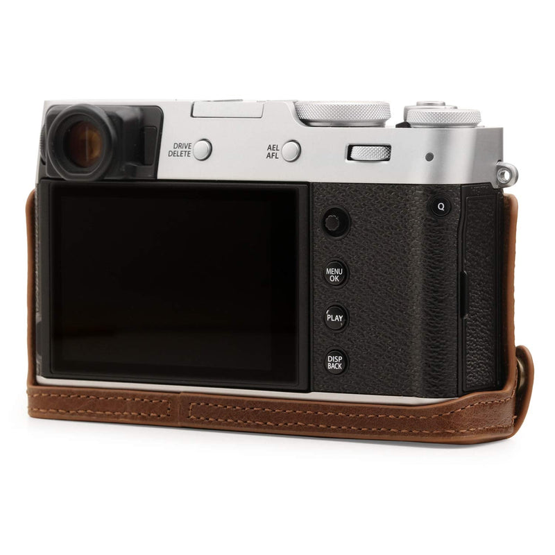  [AUSTRALIA] - MegaGear Ever Ready Genuine Leather Camera Half Case Compatible with Fujifilm X100V Brown