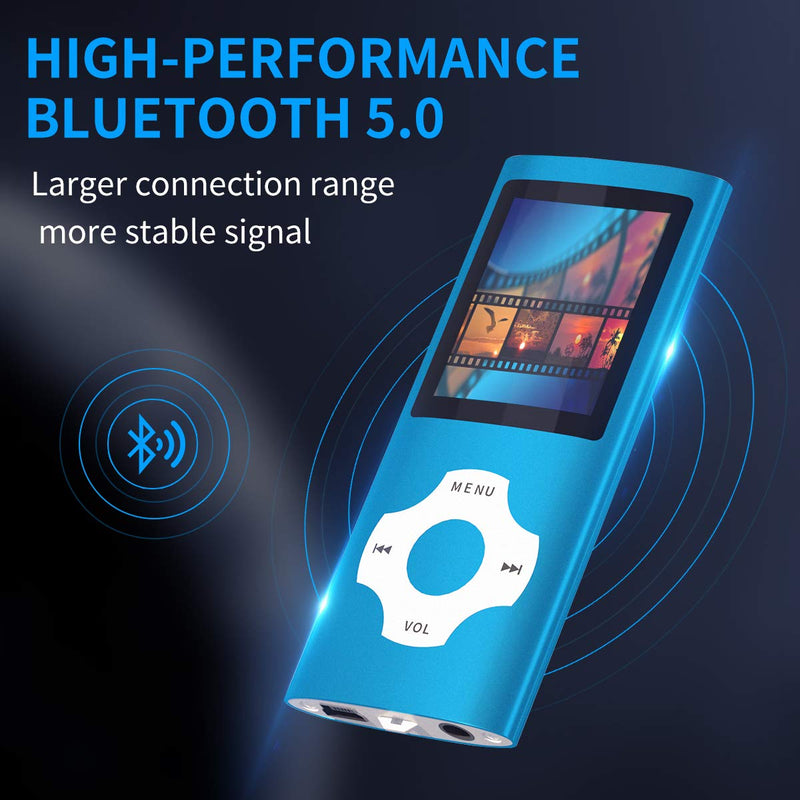  [AUSTRALIA] - MYMAHDI Bluetooth 5.0 MP3 / MP4 Player with 32GB Memory Card, 1.8'' LCD Screen, Support Up to 128GB/Video/Voice Record/FM Radio/E-Book Reader/Photo Viewer Dark Blue Bluetooth-32GB-Darkblue