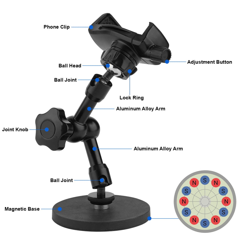  [AUSTRALIA] - Mippko Magnetic Phone Holder,Heavy Duty Phone Mount for Truck/Tractor/Forklift/Boat/Motor Vehicles,Fit 3.5~7.5" iPhone/Samsung Galaxy/Nexus/Smartphone,360°Adjustable Arm 3.46" Magnetic Base