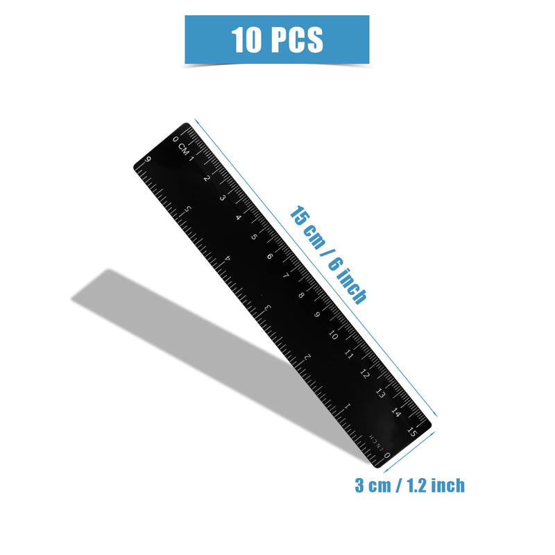  [AUSTRALIA] - AIEX 10 Pack Plastic Ruler, 15cm 6inch Straight Ruler Plastic Ruler Kit Measuring Tool for Student School Office (Black)
