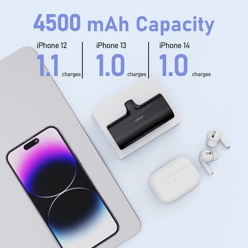  [AUSTRALIA] - iWALK LinkPod 4 Portable Charger Power Bank 4500mAh 【2 Pack】 Small and Cute Battery Pack Compatible with iPhone 14/14Plus/13/13 Pro/13 Pro Max /12/12 Pro/12 Pro Max/11 Pro/XR/X/8/6s，Airpods and More Black+White