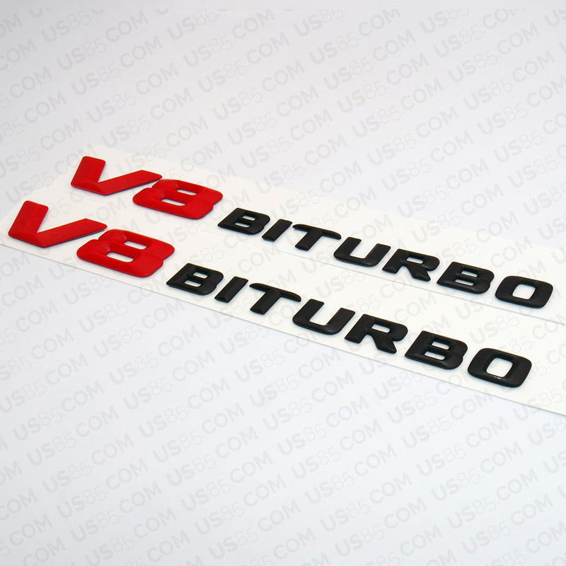 US85 For Mercedes-Benz V8 BITURBO Side Fender Left & Right Adhesive Nameplate Logo Emblem AMG Decoration Modified 2pcs (Red+Black) - LeoForward Australia