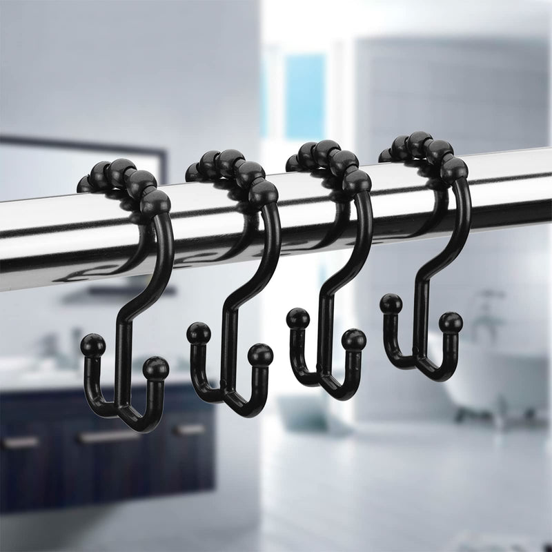  [AUSTRALIA] - Amazer Shower Curtain Hooks Plastic Double Shower Curtain Rings for Bathroom Shower Curtain Rod - Set of 12, Black