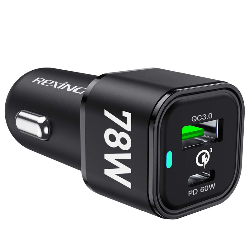  [AUSTRALIA] - REXING JETSPEED Black 78W PowerDrive+ USB-C/USB Car Charger, 2 Port QC3.0/PD3.0 Power delivery for Dashcam/Android/iPhone/iPad/MacBook/Windows Fast Charge Dual USB Car Cigarette Lighter Adapter